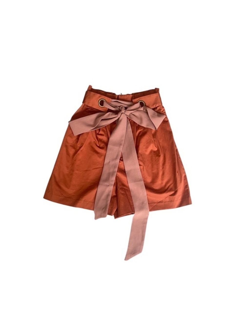 Hutch High Waist Paperbag Shorts with Bow - Rust Orange & Dusty Rose